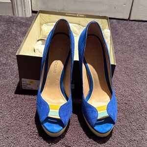 Enzo Angiolini Vibrant Blue Peep Toe Heels